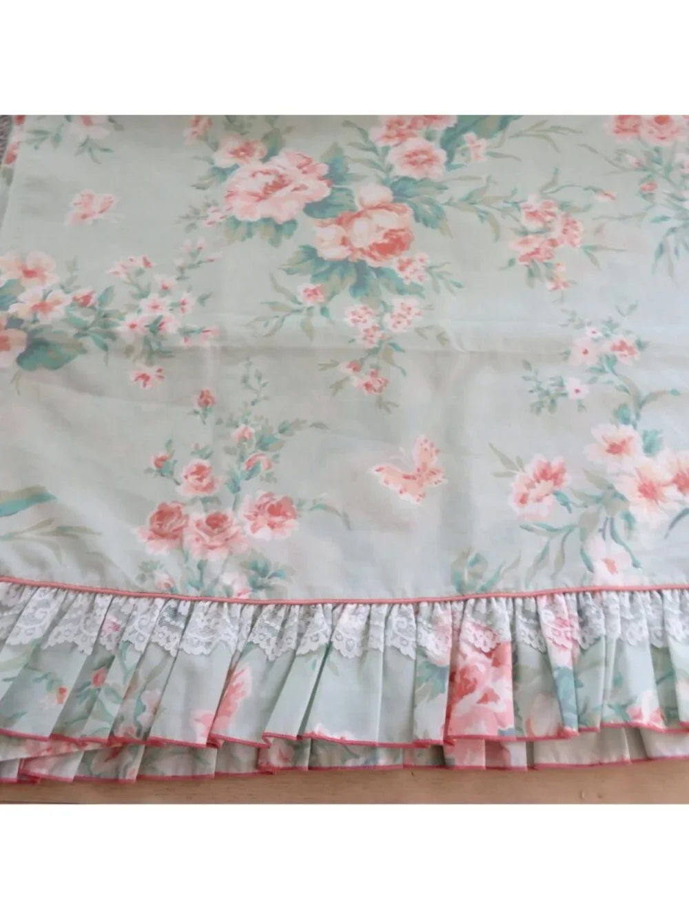 New Vintage Stevens Twin Floral Flat Sheet Ruffled Hem Percale No Iron USA Made